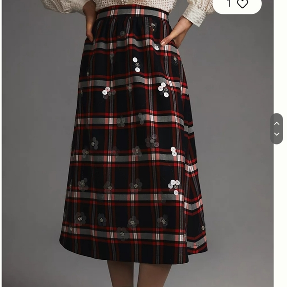 Anthropologie Maeve Embellished Plaid Skirt Black and Red Size 4 - Picture 3 of 10